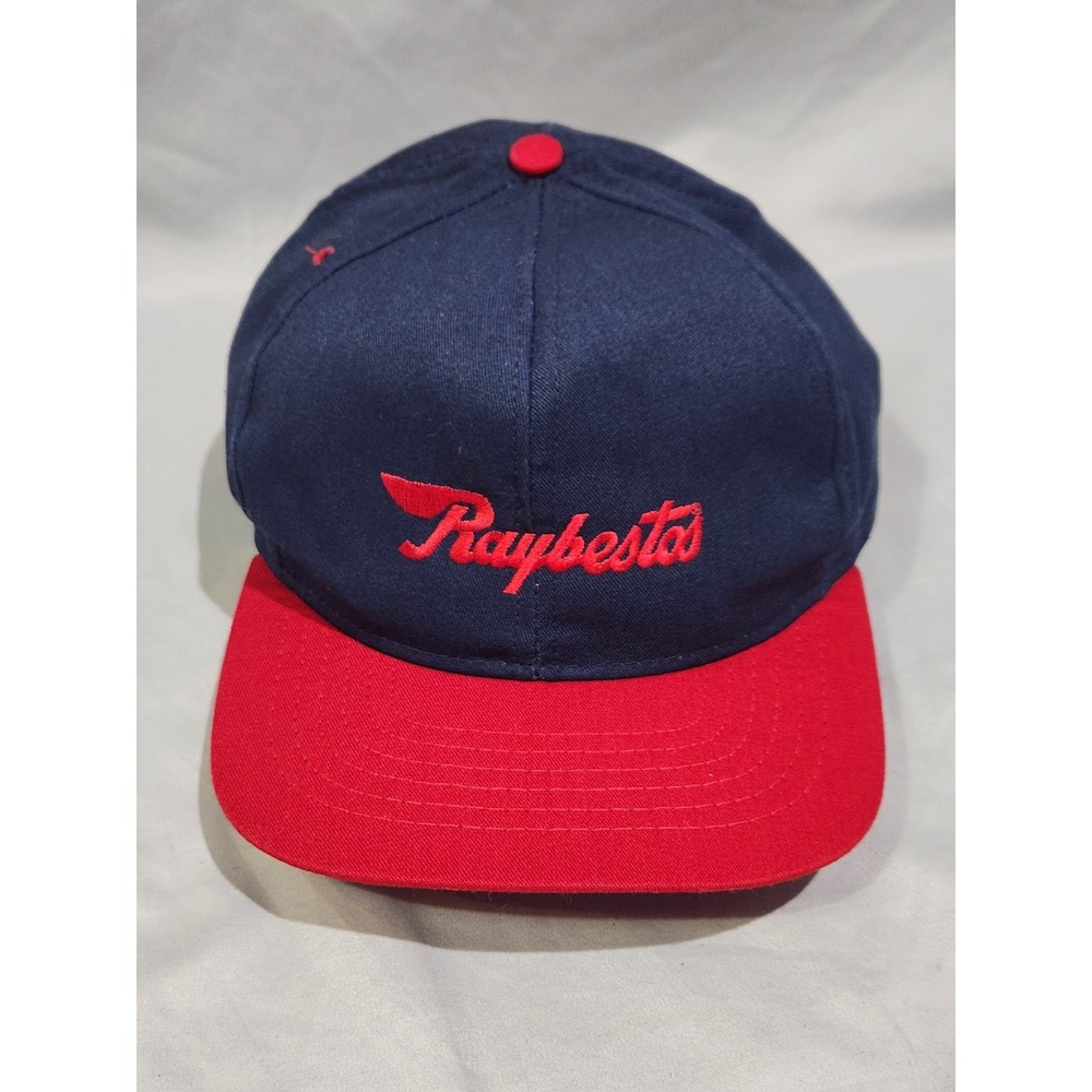 Vintage Raybestos‎ SnapBack Flat Bill Hat Navy And Red Logo Embroidery
